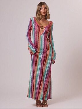 Muse Multicolor Crochet Maxi Dress - Pink, Turquoise, Purple, Orange
